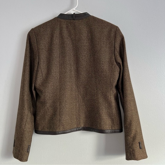 Lord & Taylor 100% Wool With Leather Trim Zip Up Jacket Blazer Brown Sz 8 office - Picture 10 of 10
